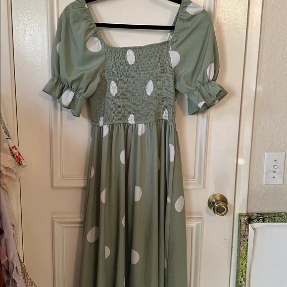 ✨ Sage Green Polka Dot Cottagecore Dress ✨ - Picture 2 of 7